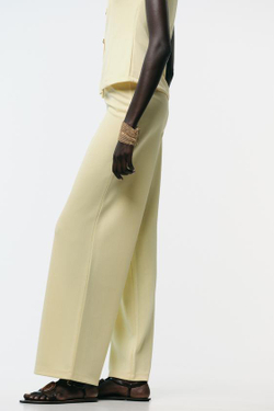 ZARA ШИРОКИЕ БРЮКИ ИЗ ТВИЛА, ЖЕЛТЫЙ