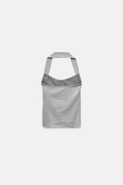 ZARA БЛЕСТЯЩИЙ ТОП С ГОРЛОВИНОЙ ХАЛТЕР, СЕРЕБРИСТЫЙ