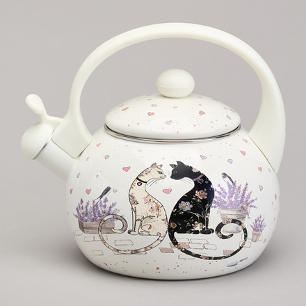 ЧАЙНИК AGNESS ЭМАЛИРОВАННЫЙ СО СВИСТКОМ СЕРИЯ "LAVENDER CATS", 2,2 Л
