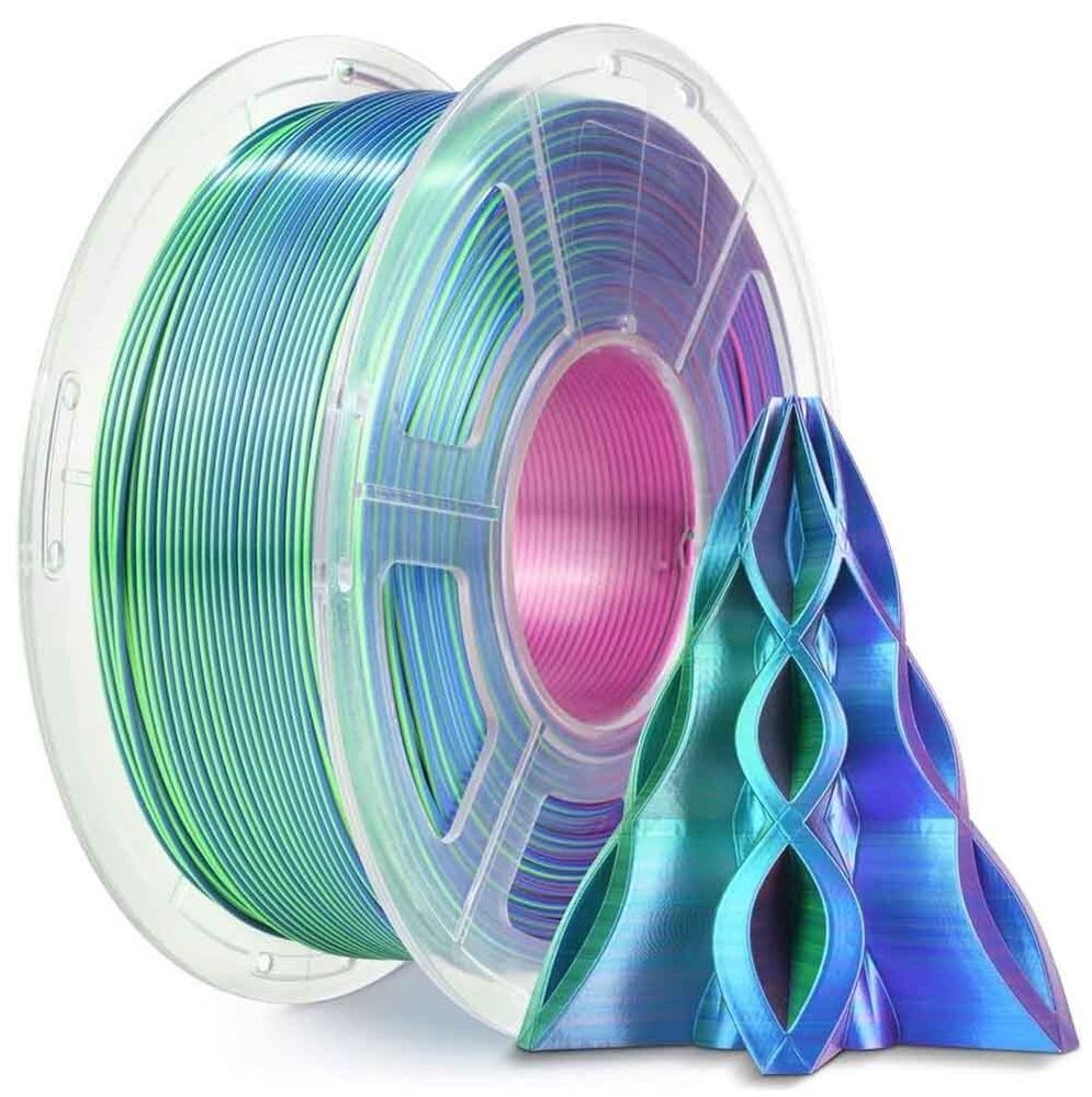 Трехцветный пластик PLA Silk Tri-Color 1.75 мм 1 кг (синий, зеленый, фиолетовый)