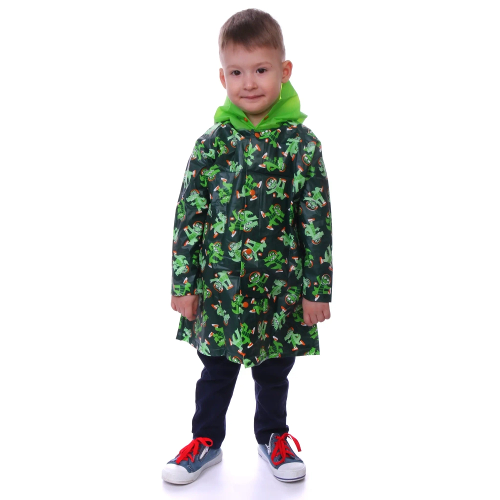 Дождевик-плащ детский «Волшебные звери-Заводной крокодил» с капюшоном, на кнопках, размер S(56*40см) ДоброСад