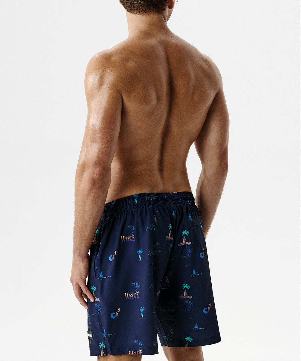 Пляжные шорты мужские Atlantic, 1 шт. в уп., полиэстер-эластан, темно-синие, KMB-232