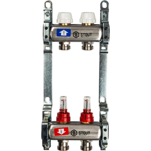 Коллекторная группа STOUT из нерж. стали с расходомерами 2 выхода