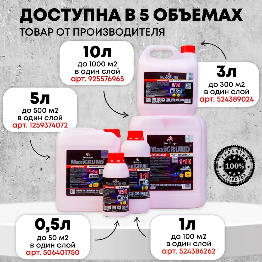 Грунтовка, грунт-концентрат 1:10 акриловый MaxiGrund, 0,5 л универсальная, для стен и потолков, глубокого проникновения, адгезионная, для наружных и внутренних работ