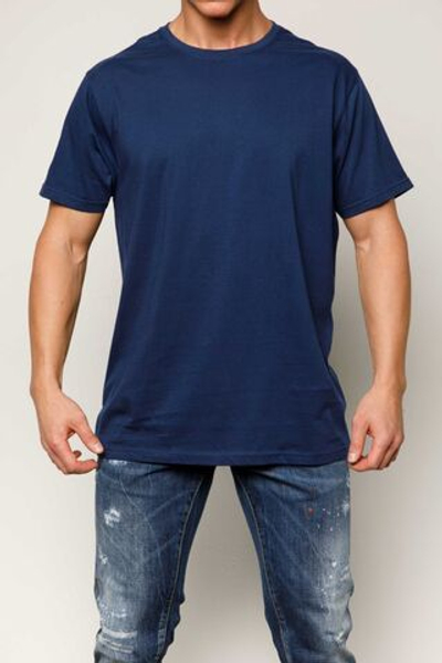 Мужская хлопковая футболка с круглым вырезом (Размер: XL) (Цвет: синий)