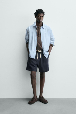 ZARA ШОРТЫ ИЗ ЖАККАРДА С ГЕОМЕТРИЧЕСКИМ УЗОРОМ, МОРСКОЙ СИНИЙ