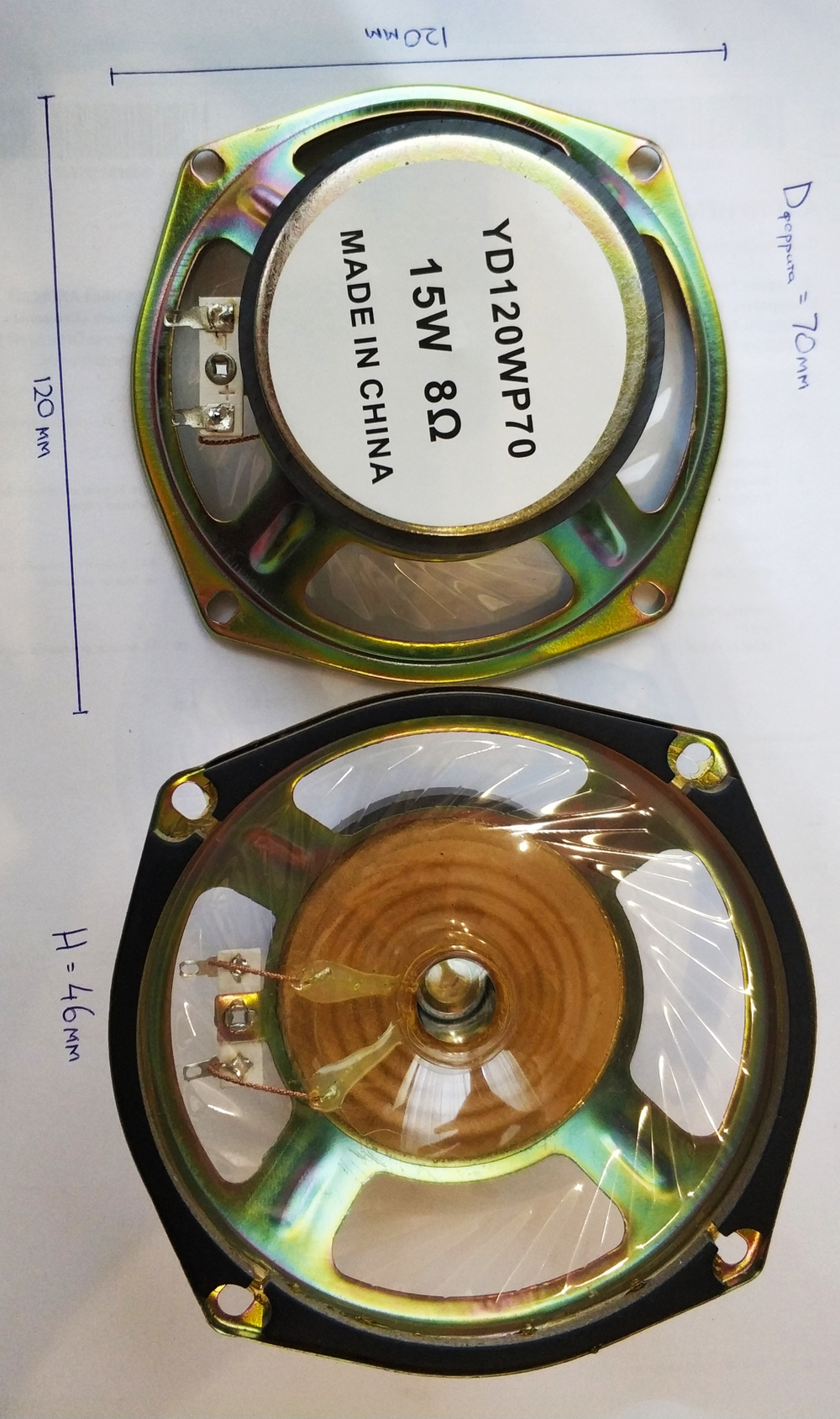 2 шт./ Динамик YD120WP70 8Ohm 15W Водонепроницаемые Прозрачные