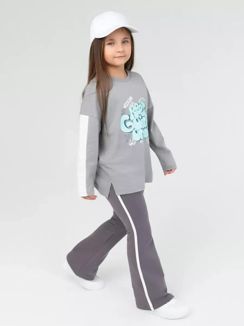 Серый костюм оверсайз для девочки