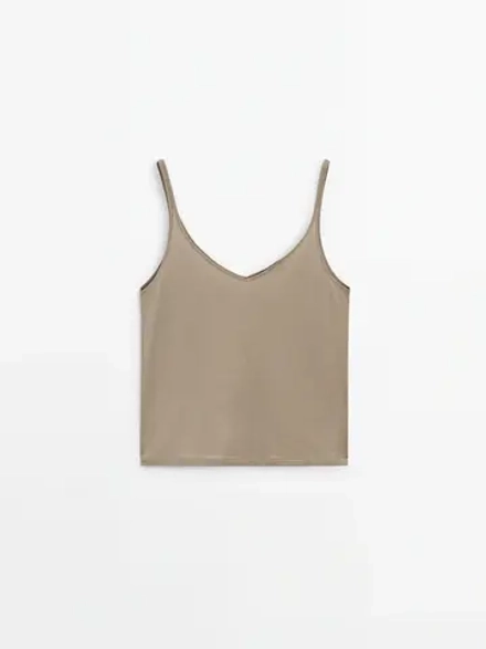 Massimo Dutti Топ из 100% хлопка с бретелями, дымчатый