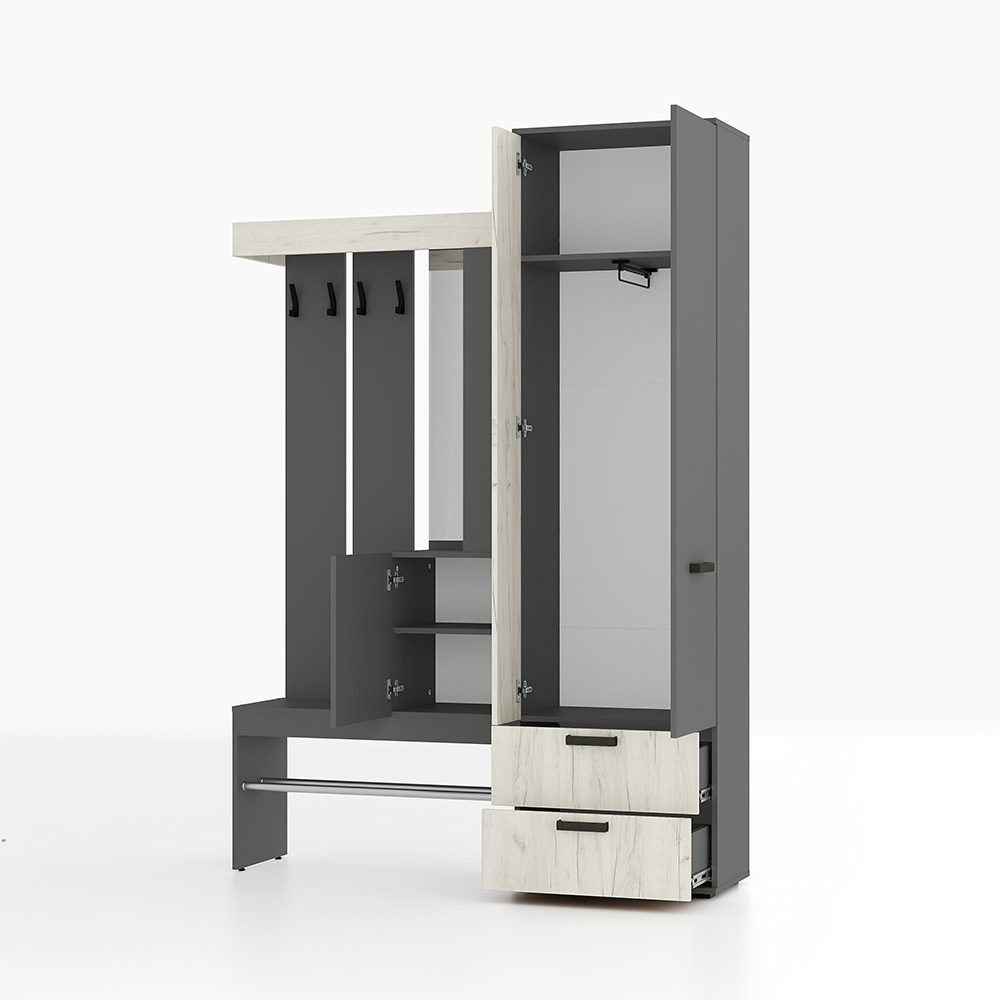 Прихожая "Трамп" Графит/дуб крафт белый