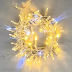 Светодиодная гирлянда с колпачком 100 теплых белых LED ламп 10 м., мерцание, 24В., прозрачный провод ПВХ, IP65, LTC (PST100BLWCAP-10-1WW)