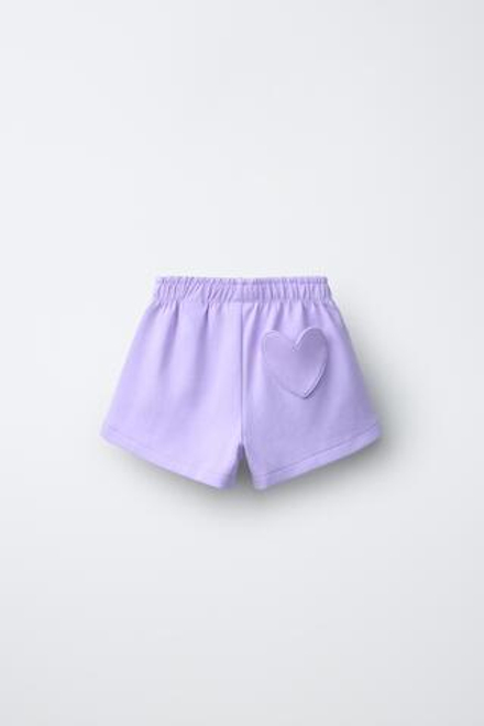 ZARA ШОРТЫ ИЗ ФЕЛЬПЫ С ВЫШИТЫМИ СЕРДЕЧКАМИ, ЦВЕТ МАЛЬВЫ
