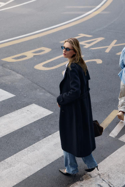 ZARA ПАЛЬТО ИЗ ШЕРСТИ С ПОЯСОМ, МОРСКОЙ СИНИЙ