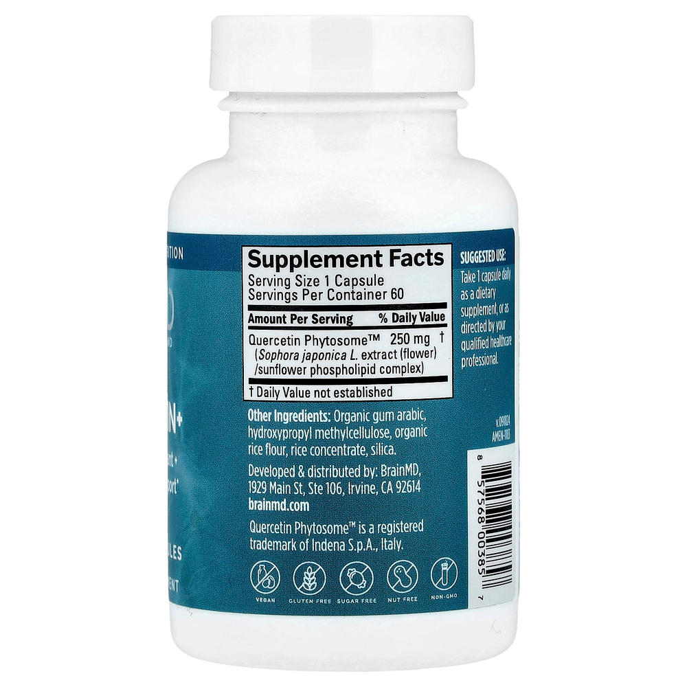 BrainMD, Кверцетин +, 60 веганских капсул (250 мг на капсулу)
