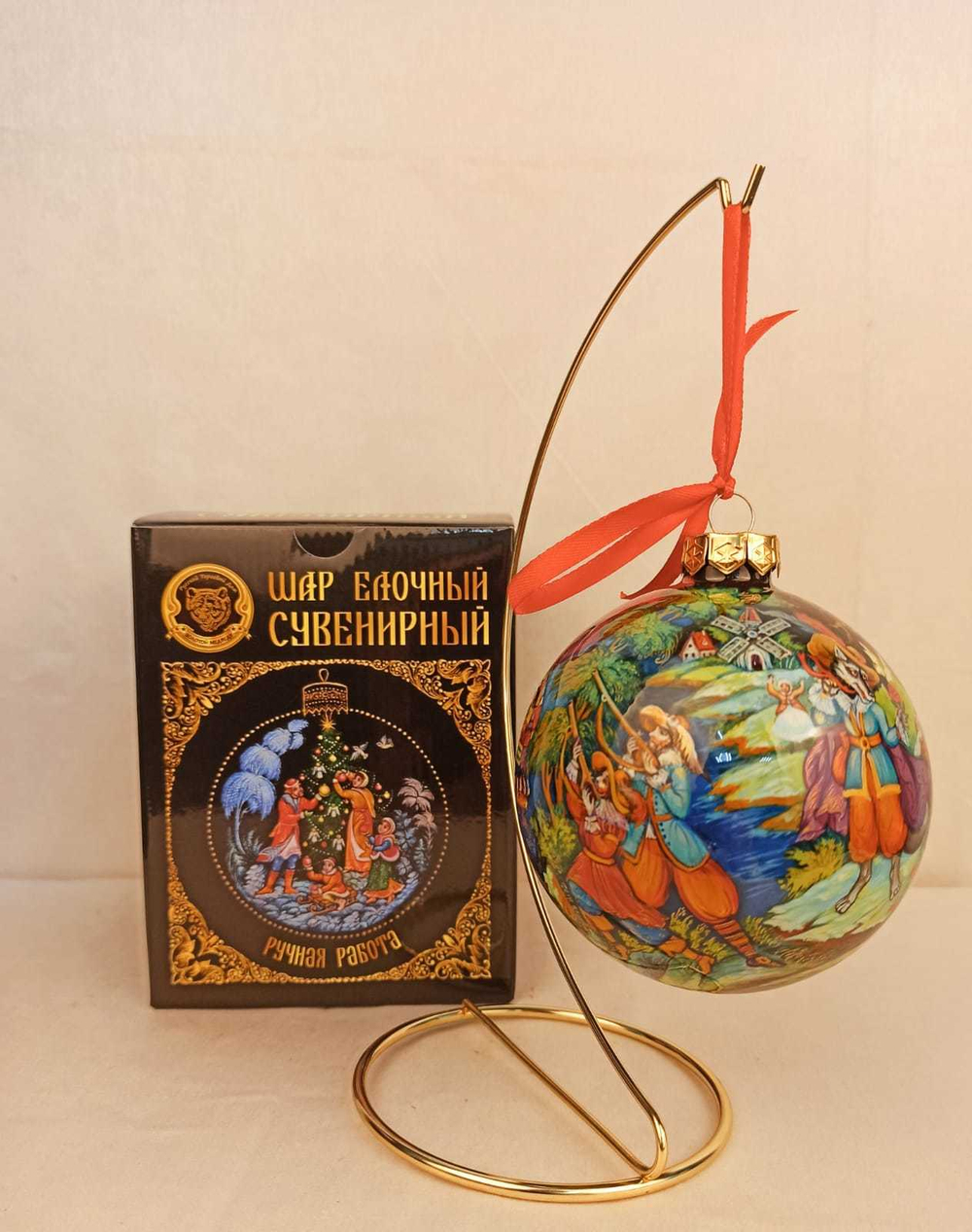 Шар новогодний (круговая роспись Палех) Красная шапочка в коробке