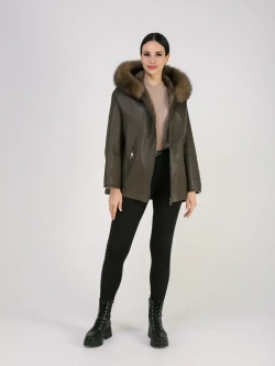 Дубленка зимняя натуральная с капюшоном оверсайз