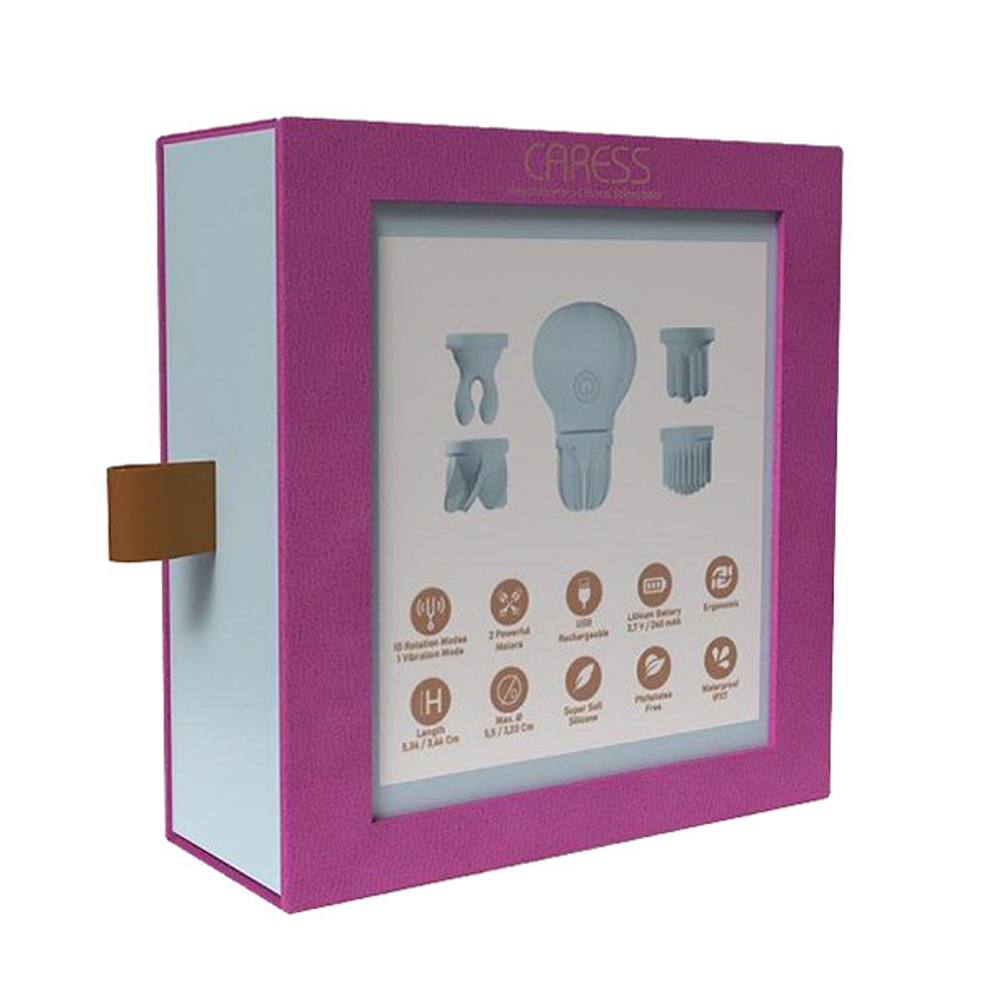 Голубой клиторальный стимулятор 5,3см с 5 заменяемыми насадками Adrien Lastic Caress