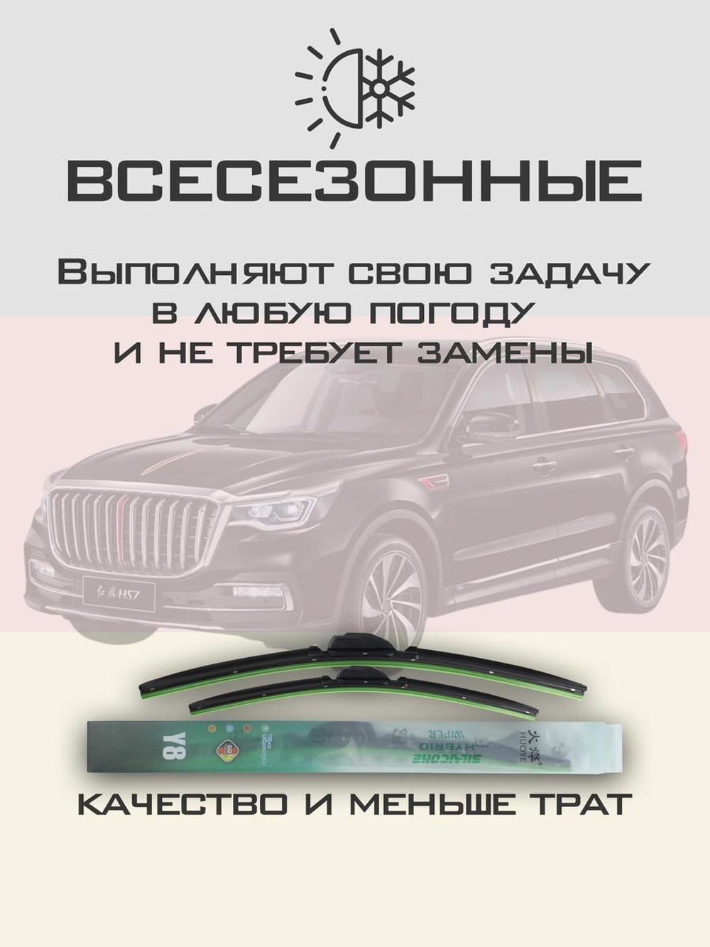 Щетки стеклоочистителя HUOYE Y8 600/550 мм на Hongqi HS7 | Push button