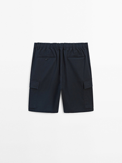 Massimo Dutti Шорты карго из смесового хлопкового поплина, темно-синий