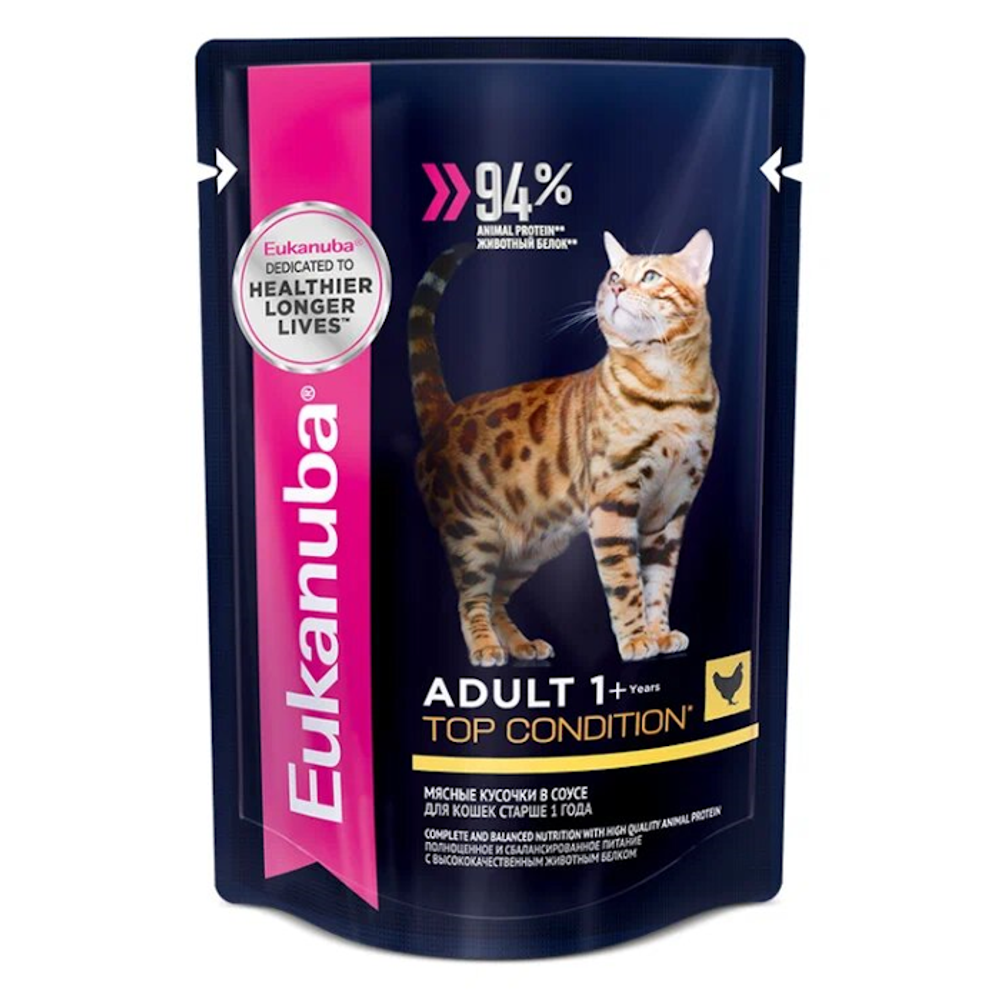 Пауч Eukanuba Adult Top Condition для взрослых кошек, c курицей в соусе Пауч Eukanuba Adult Top Condition для взрослых кошек, c курицей в соусе