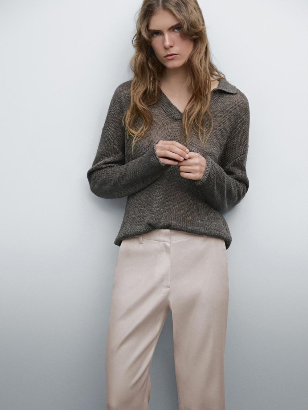 Massimo Dutti Эластичные брюки из смесового льна, дымчатый