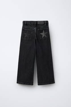 ZARA ДЖИНСЫ WIDE LEG СО ЗВЕЗДАМИ И БЛЁСТКАМИ, ЧЕРНЫЙ