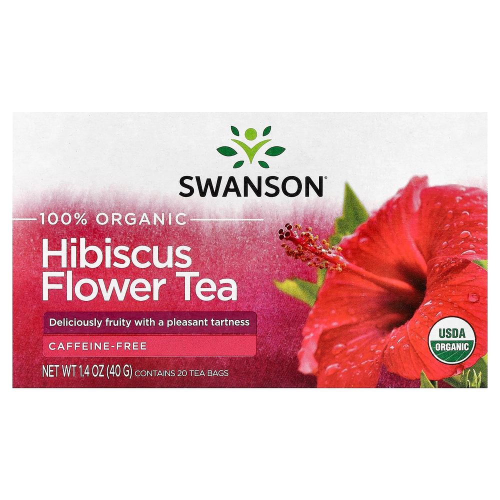 Swanson, Чай из цветов гибискуса, без кофеина, 20 чайных пакетиков, 40 г (1,4 унции)