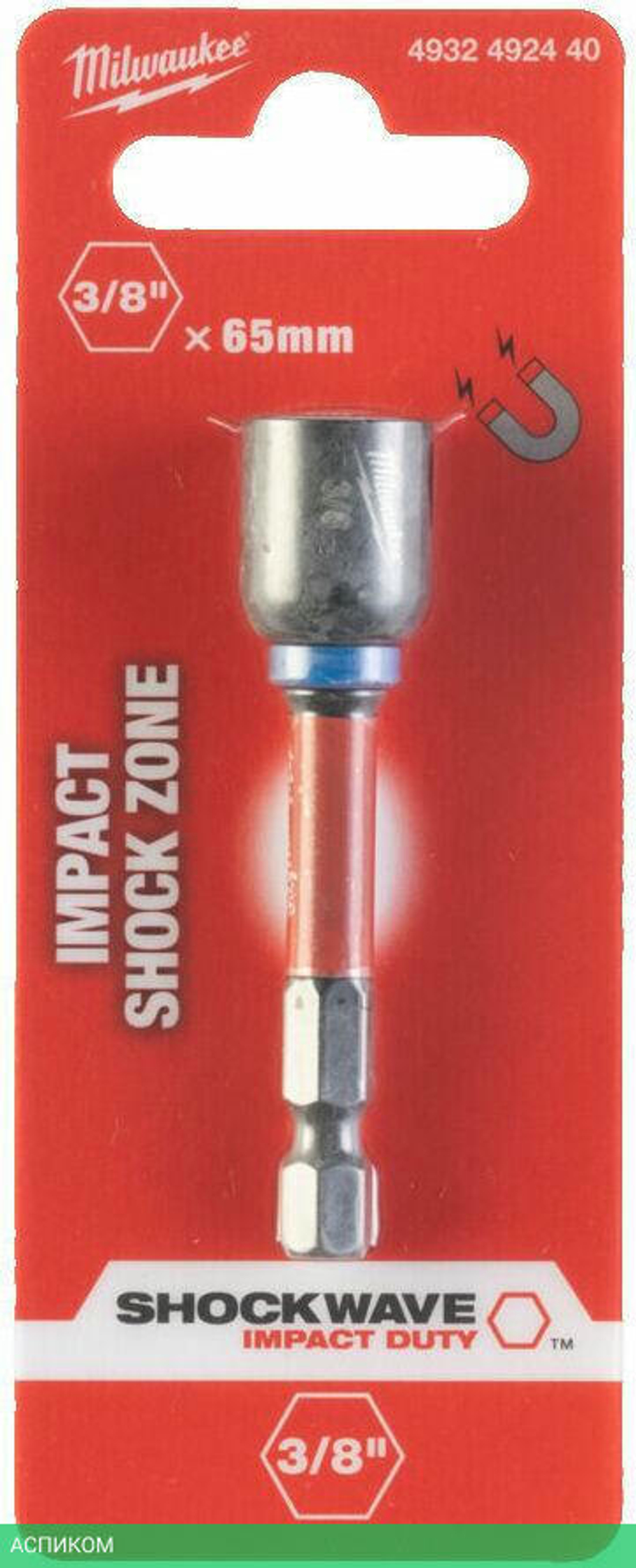 Насадка торцевая Milwaukee Shockwave 1/4" Hex-3/8"x65мм (4932492440)