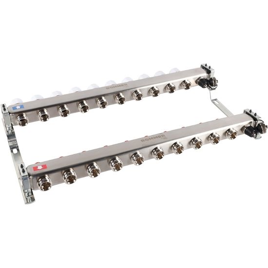 Коллектор Rommer 1"x3/4" на 10 контуров с запорными клапанами (нерж. сталь) RMS-3201-000010
