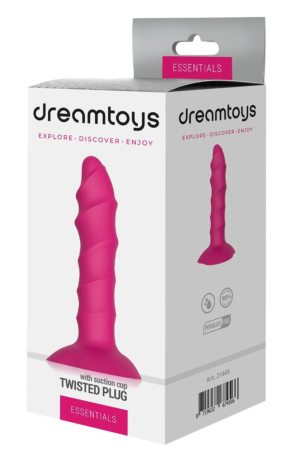 Розовый ребристый анальный фаллоимитатор Twisted Plug With Suction Cup - 17 см.