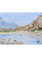 Миниатюра акрилом на холсте 6х8см "Горная река" с мольбертом, авторская ручная работа