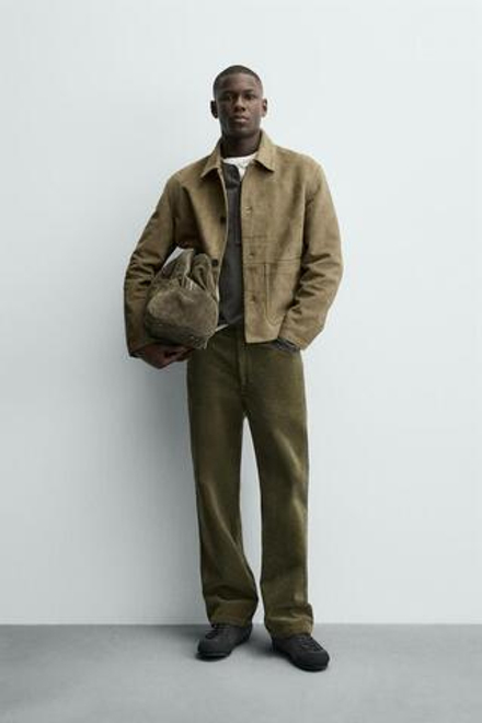 ZARA КУРТКА ИЗ ИСКУССТВЕННОЙ ЗАМШИ С КАРМАНАМИ, ЗЕЛЕНЫЙ/СЕРЫЙ