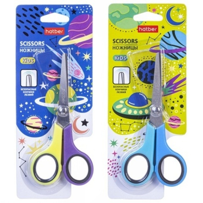 Ножницы Детские 14см Hatber -Космос- ассорти, в инд.упак.с европодвесом