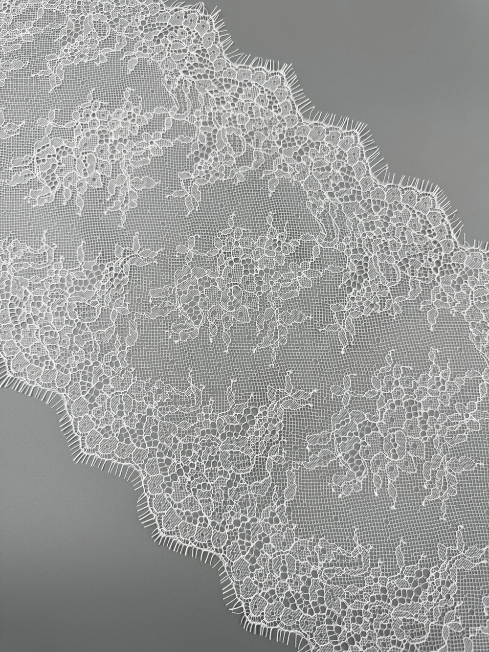 Кружево шантильи теплое белое неэластичное ширина 22 см купон 2.9 м БРАК