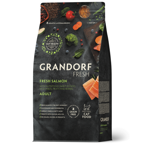 Grandorf Fresh Сухой корм для взрослых кошек с филе лосося и бататом
