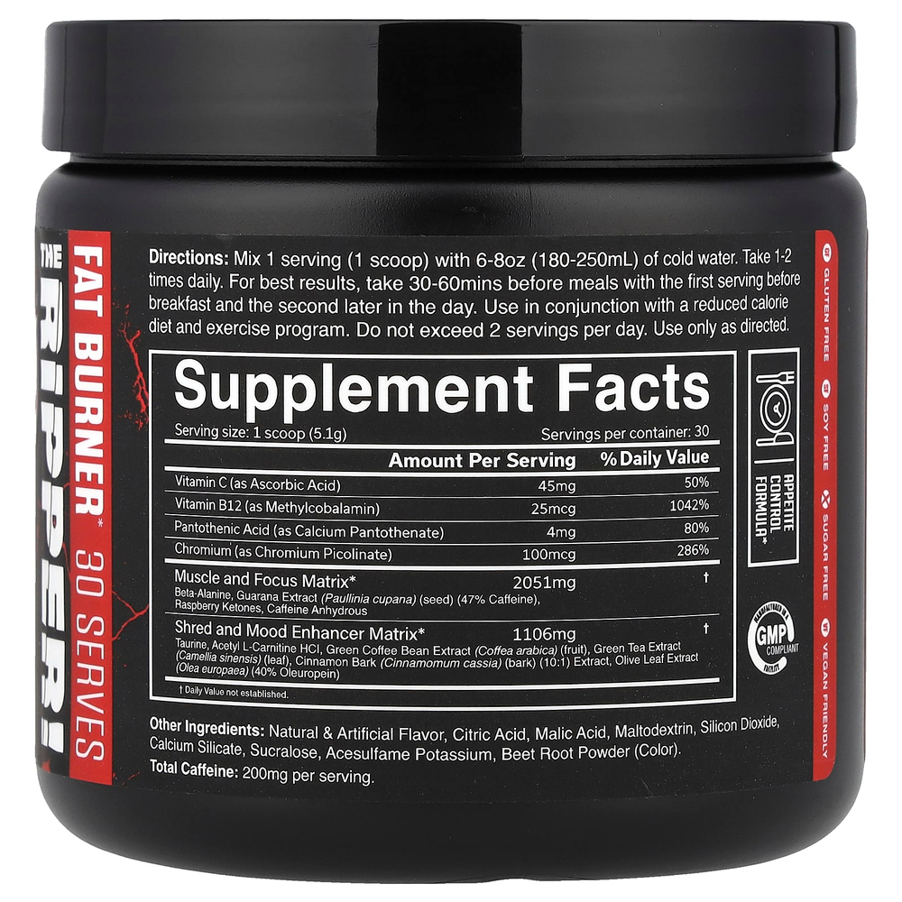 JNX Sports, The Ripped, сжигатель жира, со вкусом арбузной конфеты, 153 г (5,4 унции)