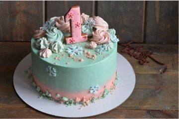 Детский торт с меренгами и пряником цифрой №1006