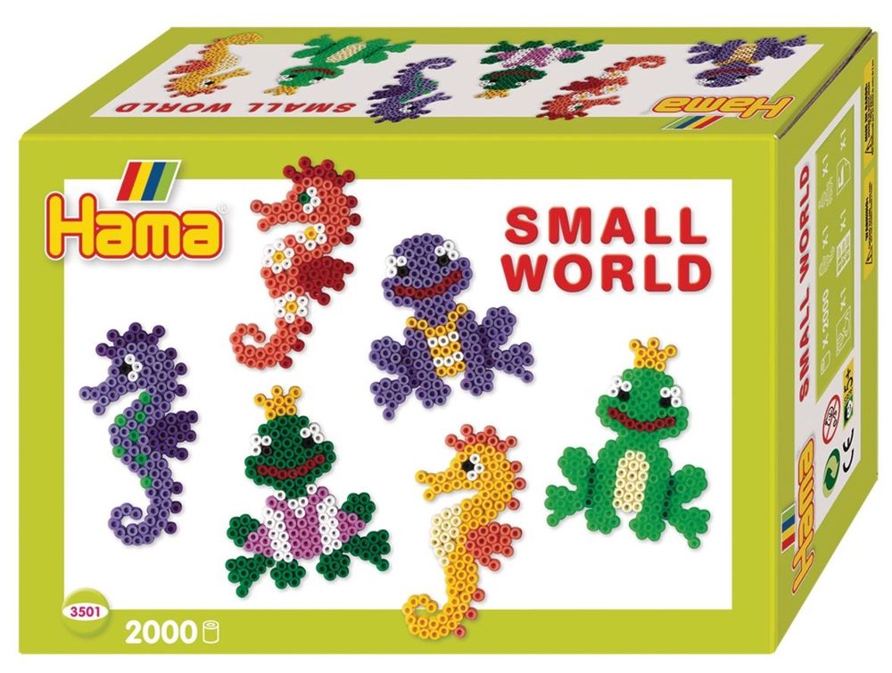 Hama Набор термомозаики Midi 2000 шт + Маленький мир: морской конек, лягушка (3501)