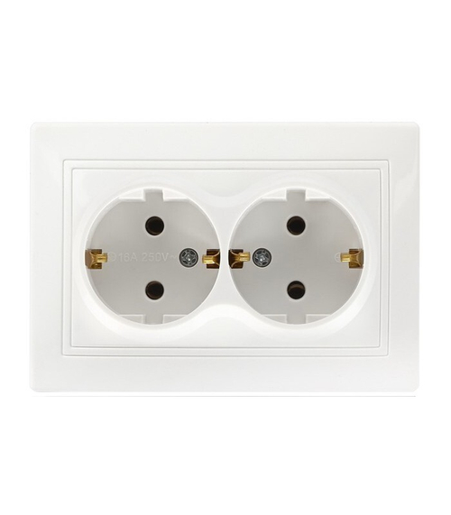 С0128/С0127 Розетка 2-местная с/з  СП16А 220В белая(Севиль)