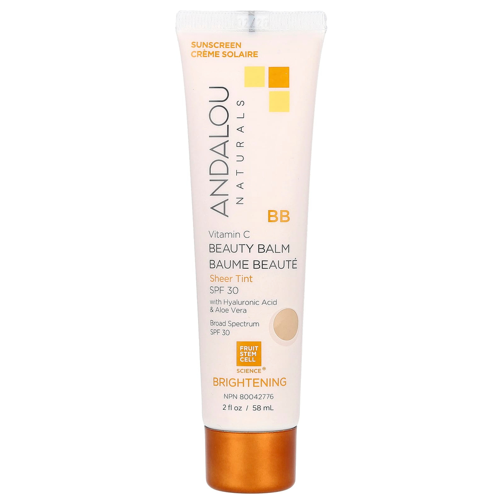 Andalou Naturals, BB Beauty Balm, осветляющий бальзам с витамином C, SPF 30, прозрачный, 58 мл (2 жидк. унции)