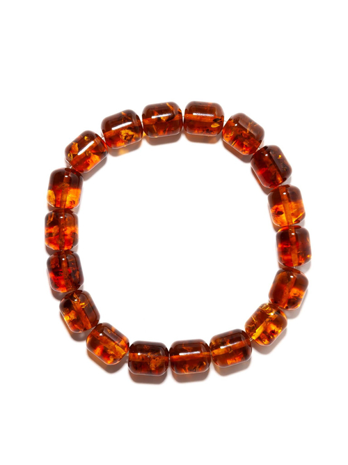 Браслет из цельного натурального камня янтаря, бочонок 12 на 9 мм