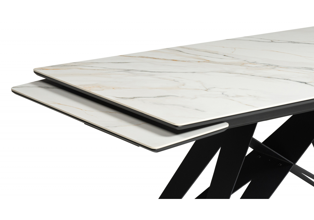 Керамический стол Woodville Блэкберн 160(220)х89 белый gilt white, черный