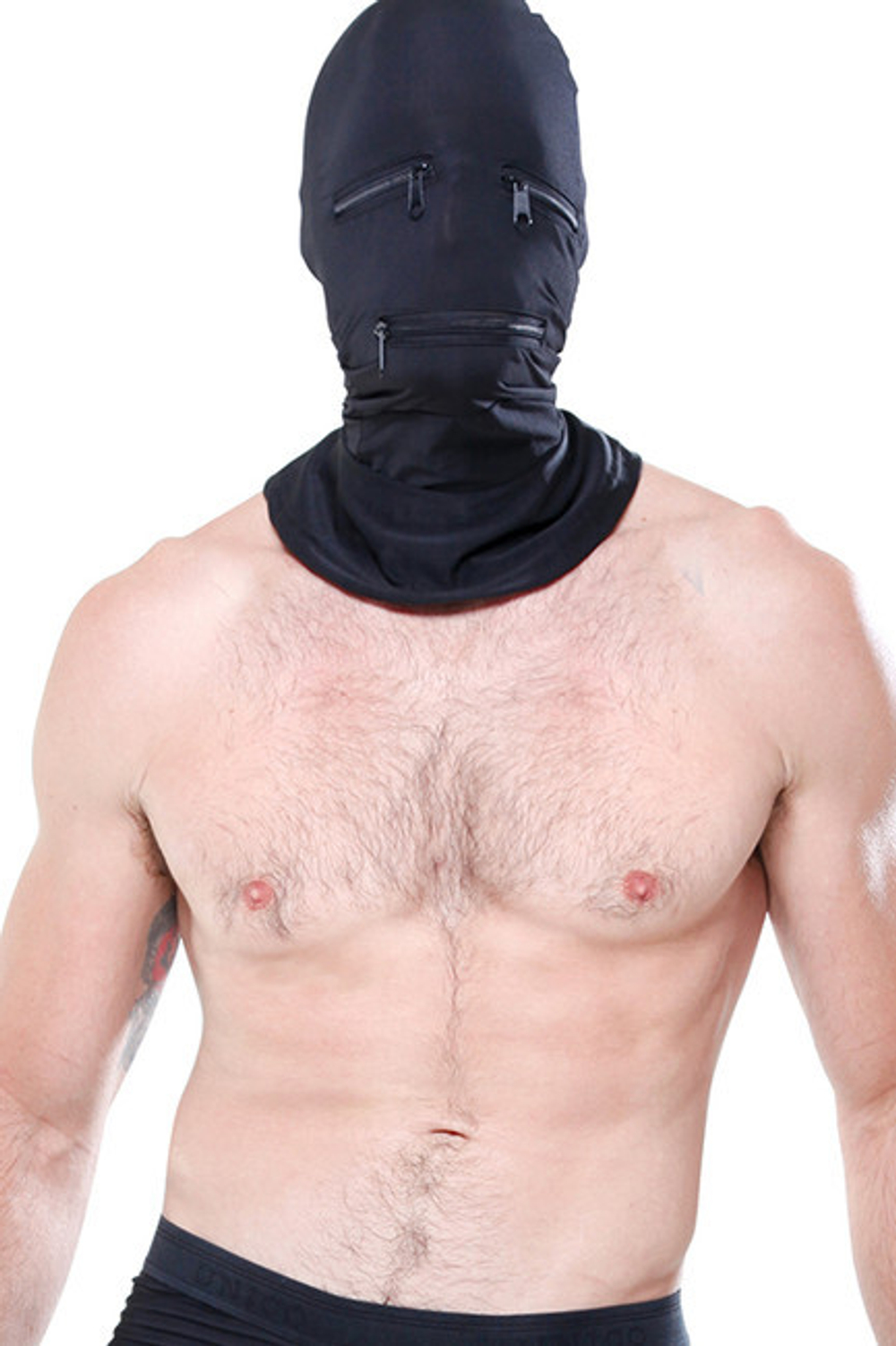 Эластичный шлем для эротических игр Zipper Face Hood Black (Цвет: черный)