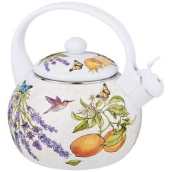 ЧАЙНИК AGNESS ЭМАЛИРОВАННЫЙ СО СВИСТКОМ, СЕРИЯ "ПРОВАНС ЛИМОНЫ"2,2Л, ИНДУКЦИОННОЕ ДНО