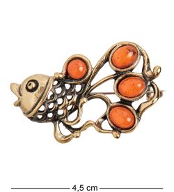 AM-2384 Брошь «Рыбка Удача» (латунь, янтарь)