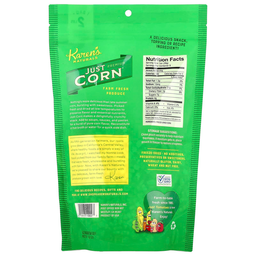 Karen's Naturals, Сублимированные овощи премиум-класса, просто кукуруза, 8 унций (224 г)