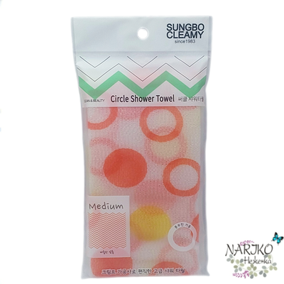 Мочалка для тела с плетением Волна и рисунком SUNGBO CLEAMY Circle Shower Towel средней жёсткости, размер 28 см х 95 см.