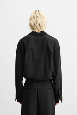 ZARA РУБАШКА СТРУЯЩЕГОСЯ ПОКРОЯ, ЧЕРНЫЙ