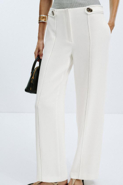 ZARA БРЮКИ СО ШЛЕВКАМИ И КОНТРАСТНОЙ СТРОЧКОЙ, ЖЕЛТОВАТО-БЕЛЫЙ