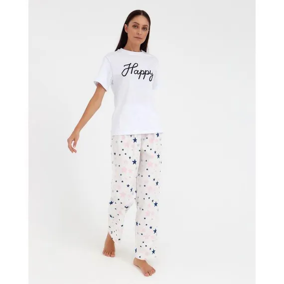 Брюки женские KAFTAN "Pink stars", р. 40-42, белый